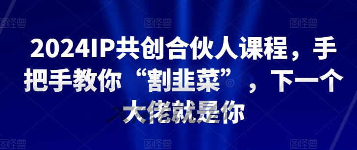 2024IP共创合伙人课程，手把手教你“割韭菜”，下一个大佬就是你_泡桐学堂