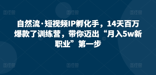 自然流·短视频IP孵化手，14天百万爆款了训练营，带你迈出“月入5w新职业”第一步_泡桐学堂