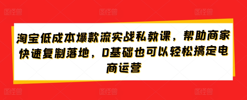淘宝低成本爆款流实战私教课，帮助商家快速复制落地，0基础也可以轻松搞定电商运营_泡桐学堂