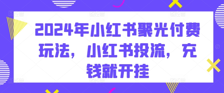 2024年小红书聚光付费玩法，小红书投流，充钱就开挂_泡桐学堂