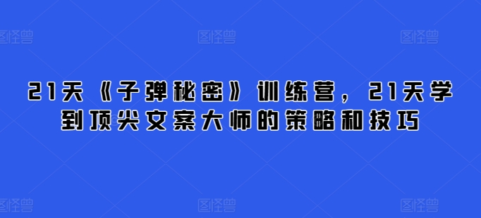 21天《子弹秘密》训练营，21天学到顶尖文案大师的策略和技巧_泡桐学堂