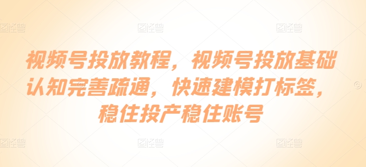 视频号投放教程，​视频号投放基础认知完善疏通，快速建模打标签，稳住投产稳住账号_泡桐学堂