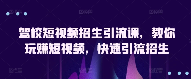 驾校短视频招生引流课，教你玩赚短视频，快速引流招生_泡桐学堂