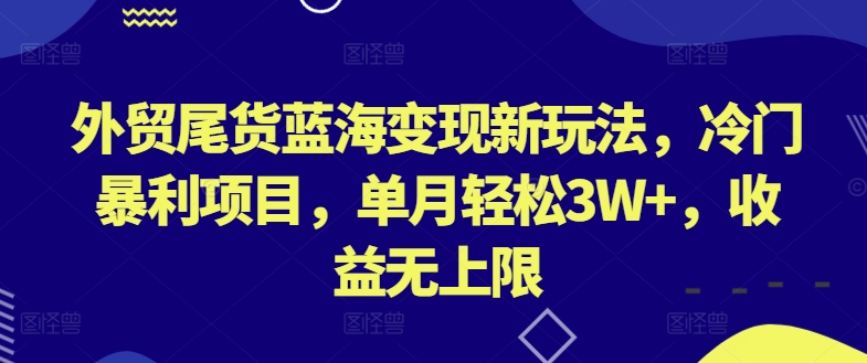 外贸尾货蓝海变现新玩法，冷门暴利项目，单月轻松3W+，收益无上限【揭秘】_泡桐学堂