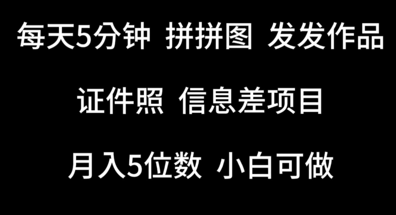 每天5分钟，拼拼图发发作品，证件照信息差项目，小白可做【揭秘】_泡桐学堂
