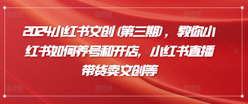 2024小红书文创(第三期)，教你小红书如何养号和开店，小红书直播带货卖文创等_泡桐学堂