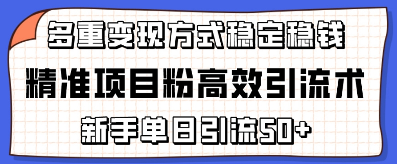 精准项目粉高效引流术，新手单日引流50+，多重变现方式稳定赚钱【揭秘】_泡桐学堂