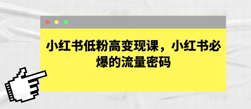 小红书低粉高变现课，小红书必爆的流量密码_泡桐学堂