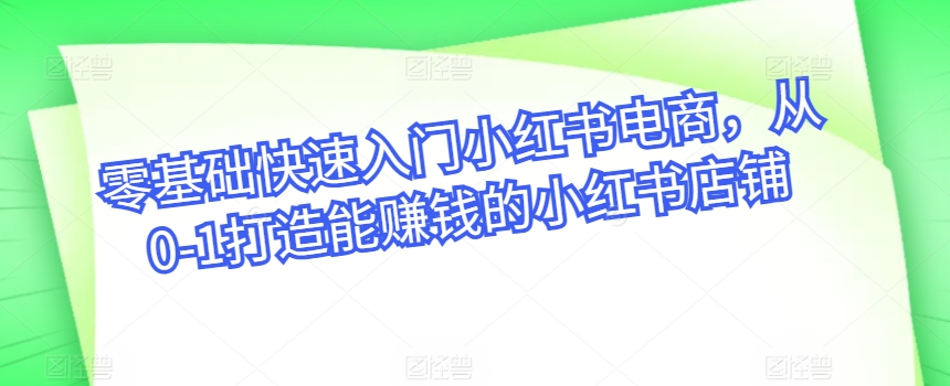 零基础快速入门小红书电商，从0-1打造能赚钱的小红书店铺_泡桐学堂