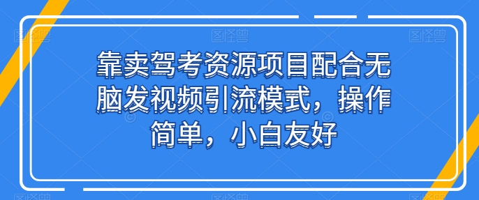 靠卖驾考资源项目配合无脑发视频引流模式，操作简单，小白友好【揭秘】_泡桐学堂