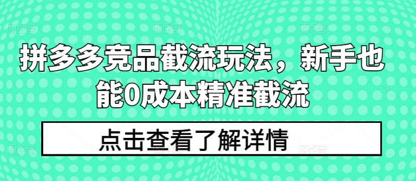 拼多多竞品截流玩法，新手也能0成本精准截流_泡桐学堂
