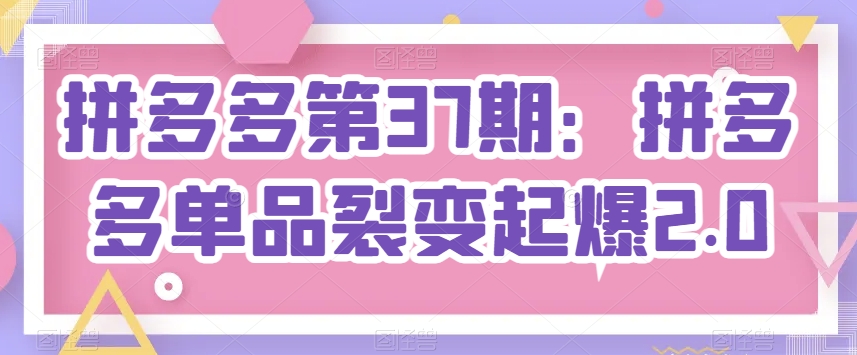 拼多多第37期：拼多多单品裂变起爆2.0_泡桐学堂