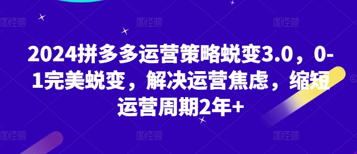 2024拼多多运营策略蜕变3.0，0-1完美蜕变，解决运营焦虑，缩短运营周期2年+_泡桐学堂
