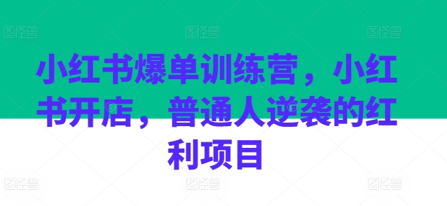 小红书爆单训练营，小红书开店，普通人逆袭的红利项目_泡桐学堂