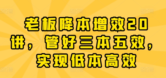 老板降本增效20讲，管好三本五效，实现低本高效_泡桐学堂
