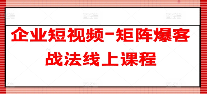 企业短视频-矩阵爆客战法线上课程_泡桐学堂