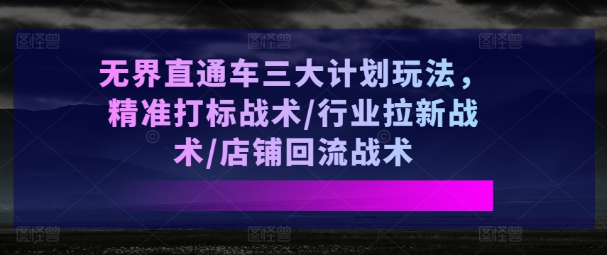 无界直通车三大计划玩法，精准打标战术/行业拉新战术/店铺回流战术_泡桐学堂
