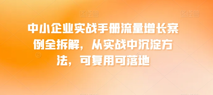 中小企业实战手册流量增长案例全拆解，从实战中沉淀方法，可复用可落地_泡桐学堂