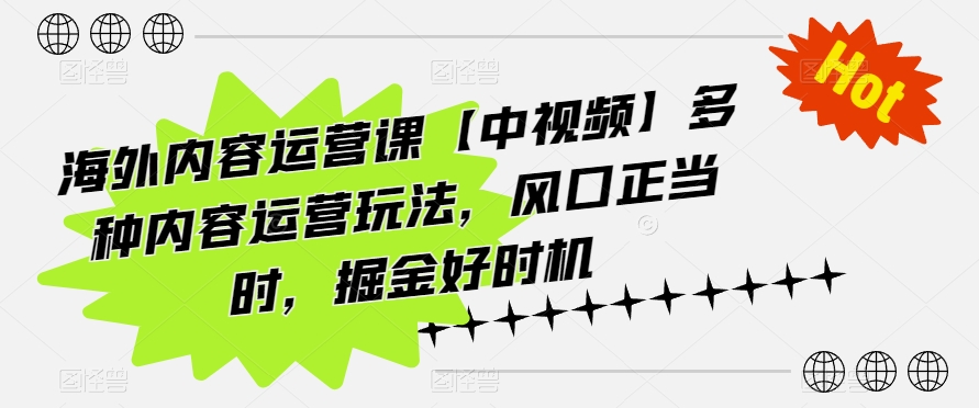 海外内容运营课【中视频】多种内容运营玩法，风口正当时，掘金好时机_泡桐学堂