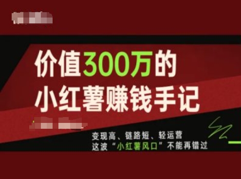 价值300万的小红书赚钱手记，变现高、链路短、轻运营，这波“小红薯风口”不能再错过_泡桐学堂