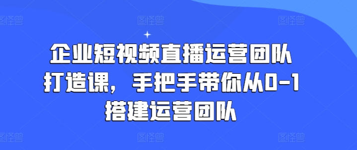 企业短视频直播运营团队打造课，手把手带你从0-1搭建运营团队_泡桐学堂