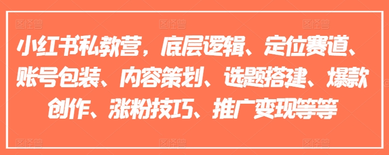 小红书私教营，底层逻辑、定位赛道、账号包装、内容策划、选题搭建、爆款创作、涨粉技巧、推广变现等等_泡桐学堂