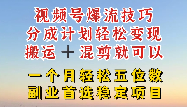 视频号爆流技巧，分成计划轻松变现，搬运 +混剪就可以，一个月轻松五位数稳定项目【揭秘】_泡桐学堂