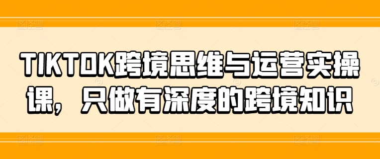 TIKTOK跨境思维与运营实操课，只做有深度的跨境知识_泡桐学堂