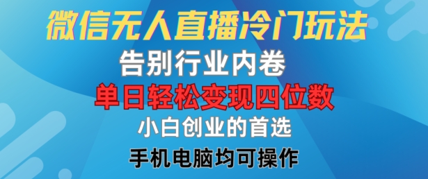 微信无人直播冷门玩法，告别行业内卷，单日轻松变现四位数，小白的创业首选【揭秘】_泡桐学堂