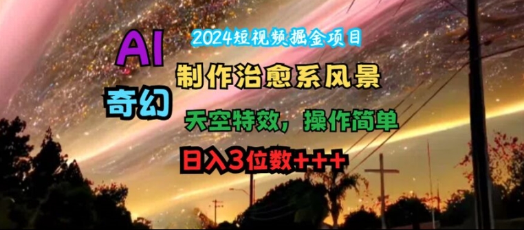 2024短视频掘金项目，AI制作治愈系风景，奇幻天空特效，操作简单，日入3位数【揭秘】_泡桐学堂