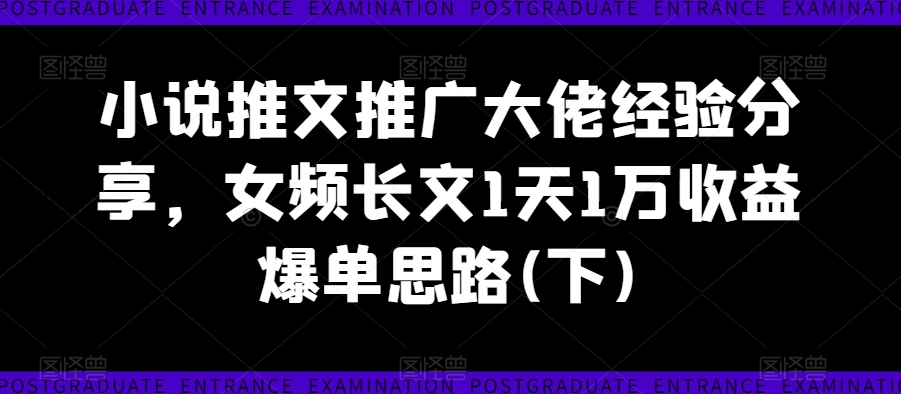 小说推文推广大佬经验分享，女频长文1天1万收益爆单思路(下)_泡桐学堂
