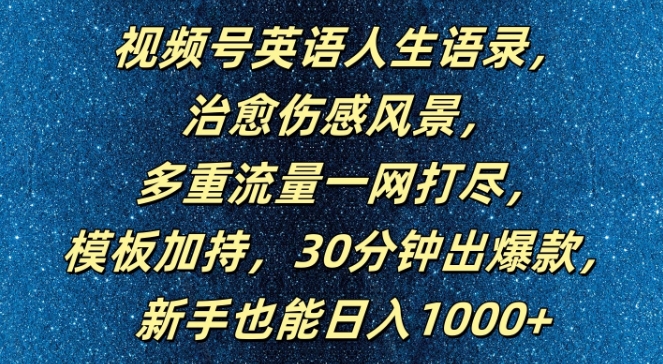 视频号英语人生语录，多重流量一网打尽，模板加持，30分钟出爆款，新手也能日入1000+【揭秘】_泡桐学堂