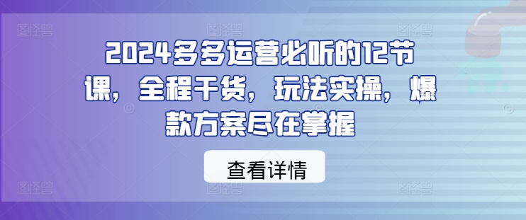 2024多多运营必听的12节课，全程干货，玩法实操，爆款方案尽在掌握_泡桐学堂