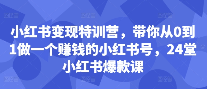 小红书变现特训营，带你从0到1做一个赚钱的小红书号，24堂小红书爆款课_泡桐学堂