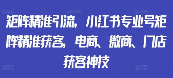 矩阵精准引流，小红书专业号矩阵精准获客，电商、微商、门店获客神技_泡桐学堂
