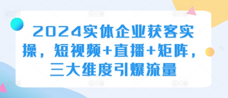 2024实体企业获客实操，短视频+直播+矩阵，三大维度引爆流量_泡桐学堂