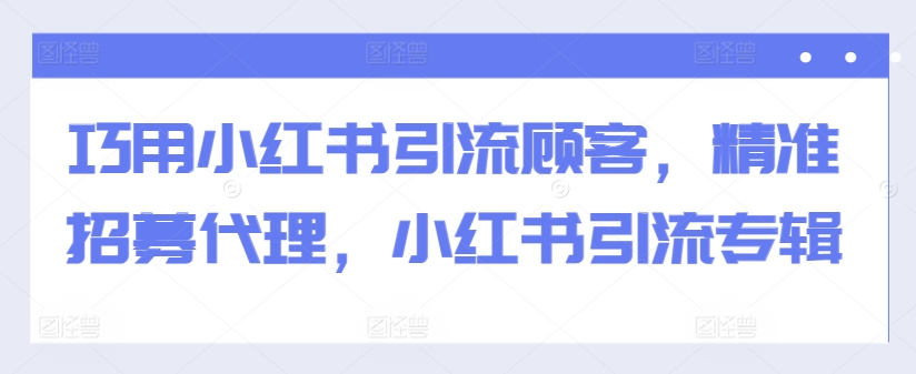 巧用小红书引流顾客，精准招募代理，小红书引流专辑_泡桐学堂