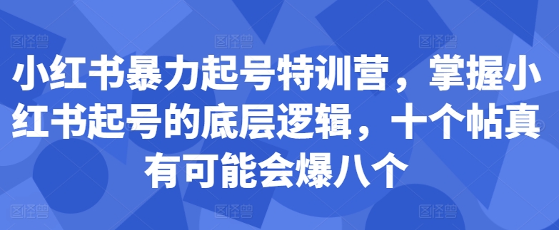 小红书暴力起号特训营，掌握小红书起号的底层逻辑，十个帖真有可能会爆八个_泡桐学堂