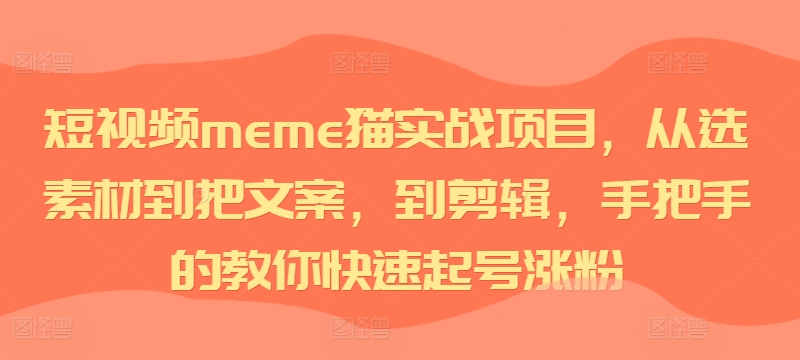 短视频meme猫实战项目，从选素材到把文案，到剪辑，手把手的教你快速起号涨粉_泡桐学堂