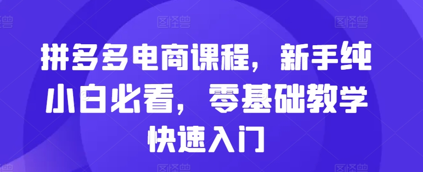 拼多多电商课程，新手纯小白必看，零基础教学快速入门_泡桐学堂