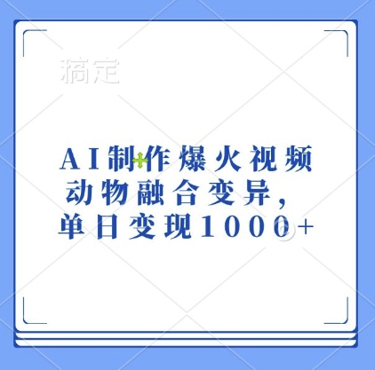 AI制作爆火视频，动物融合变异，单日变现1k_泡桐学堂