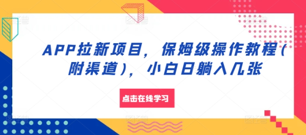 APP拉新项目，保姆级操作教程(附渠道)，小白日躺入几张【揭秘】_泡桐学堂