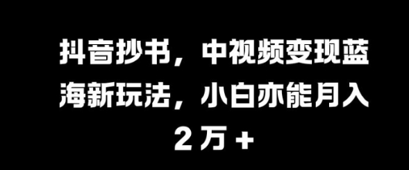 抖音抄书，中视频变现蓝海新玩法，小白亦能月入 过W【揭秘】_泡桐学堂
