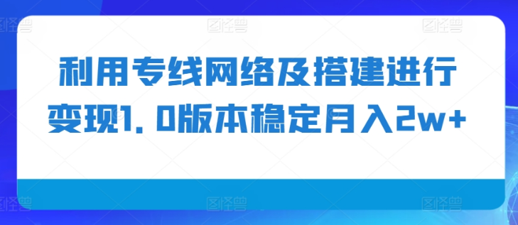 利用专线网络及搭建进行变现1.0版本稳定月入2w+【揭秘】_泡桐学堂