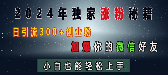 2024年独家涨粉秘籍，日引流300+创业粉，加爆你的微信好友，小白也能轻松上手_泡桐学堂
