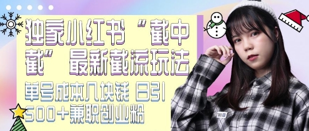 最新小红书截流玩法 独家截中截 单号成本几块钱 日引500+CY粉JZ粉_泡桐学堂