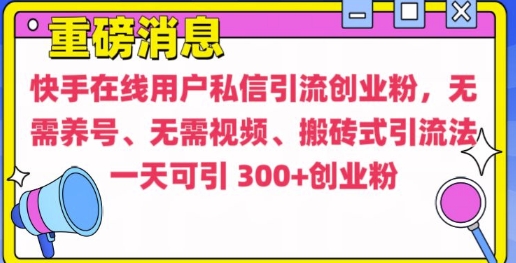 快手最新引流创业粉方法，无需养号、无需视频、搬砖式引流法【揭秘】_泡桐学堂