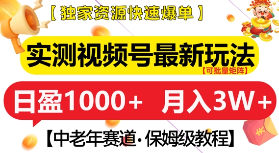 实测视频号最新玩法，中老年赛道，独家资源，月入过W+【揭秘】_泡桐学堂