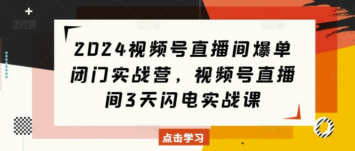2024视频号直播间爆单闭门实战营，视频号直播间3天闪电实战课_泡桐学堂