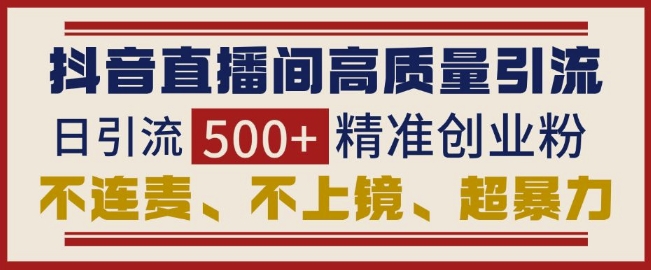 抖音直播间引流创业粉，无需连麦、不用上镜、超暴力，日引流500+高质量精准创业粉_泡桐学堂